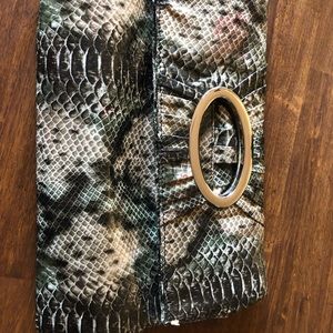 Barney’s large Faux Crocodile skin clutch purse